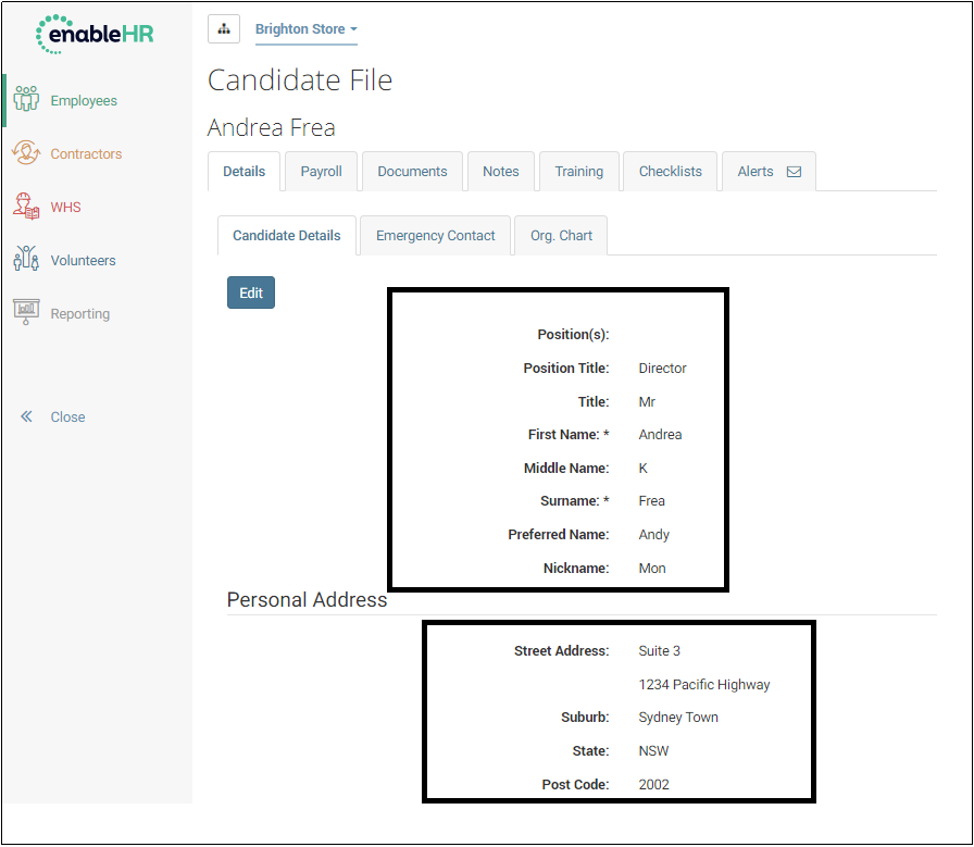 enableHR Candidate Details