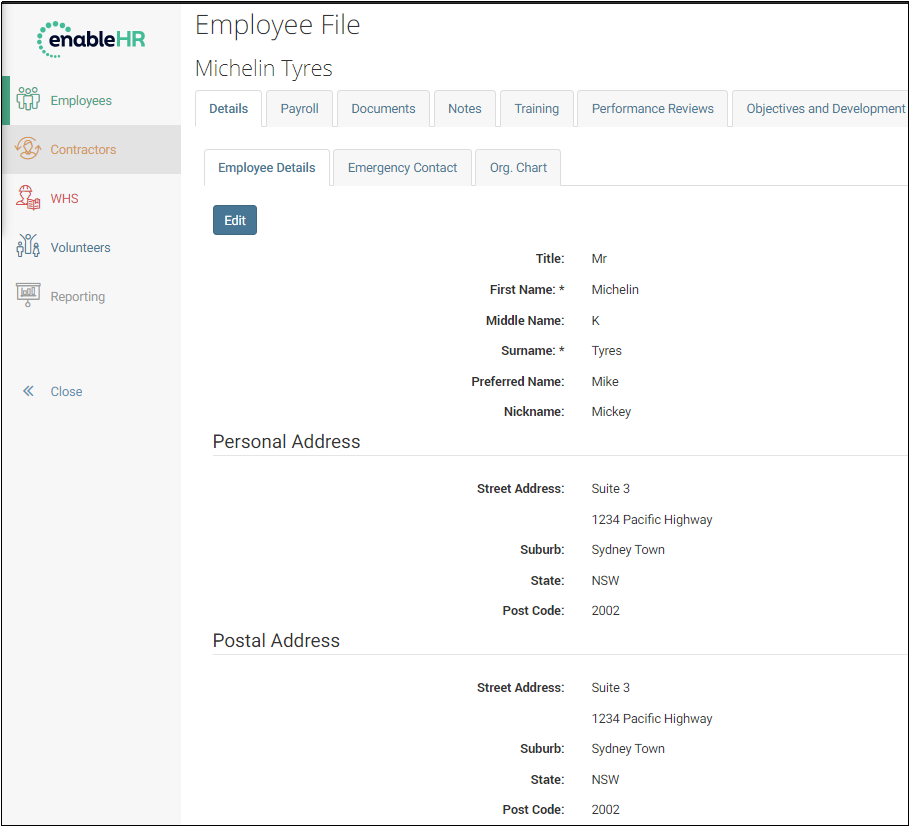 enableHR Employee Details